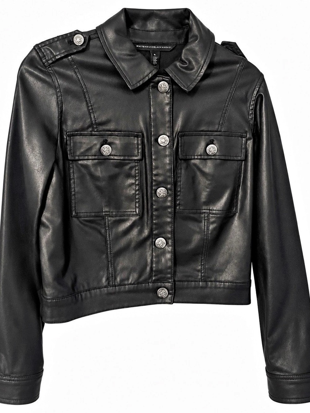 White House Black Market Black Coated Jacket Size 6